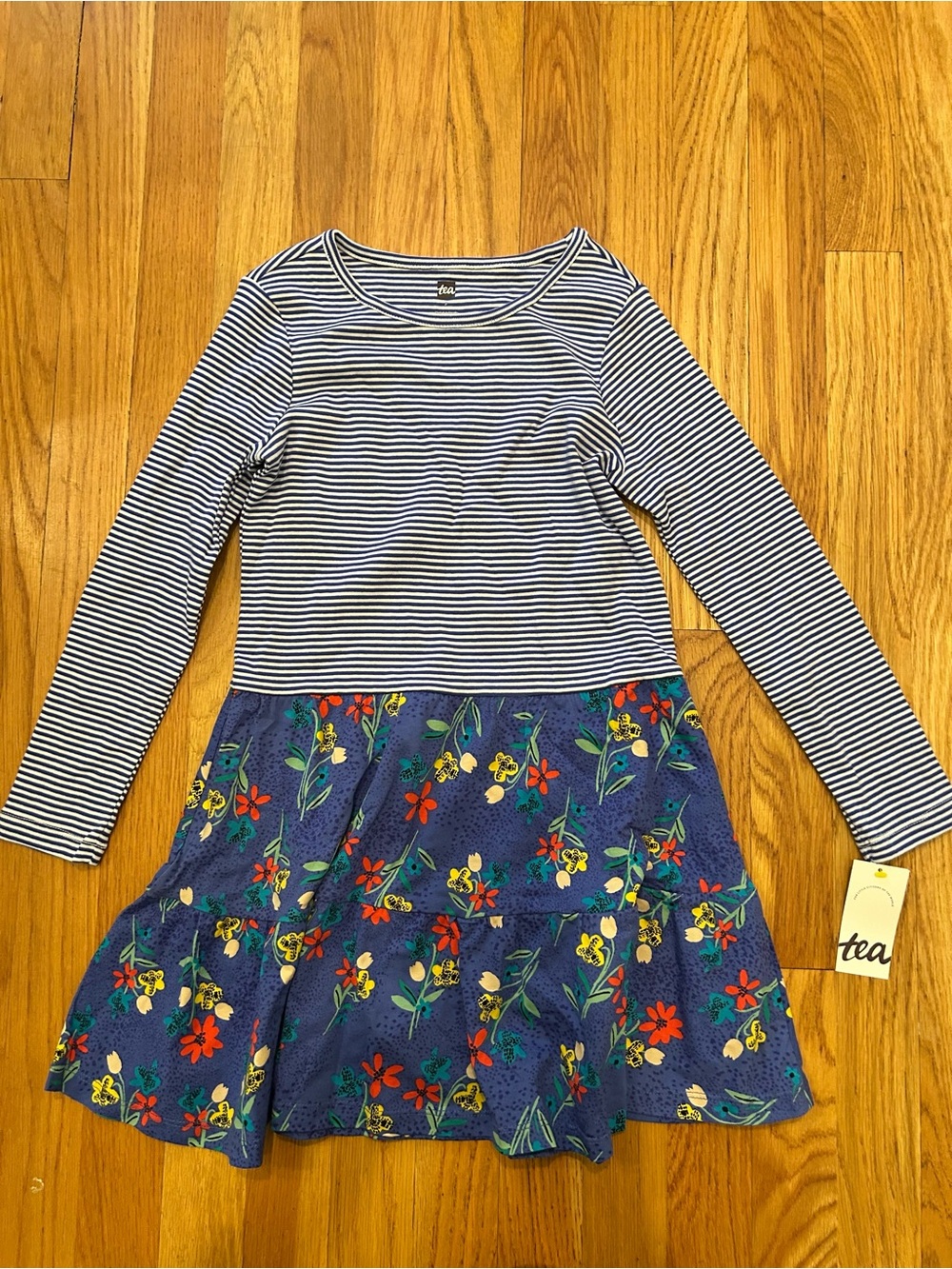 NWT Tea Collection 7 blue stripe and floral dress
